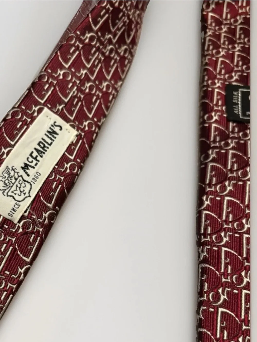 Vintage Christian Dior Burgundy Oblique Trotter Pattern Logo Monogram Silk Tie